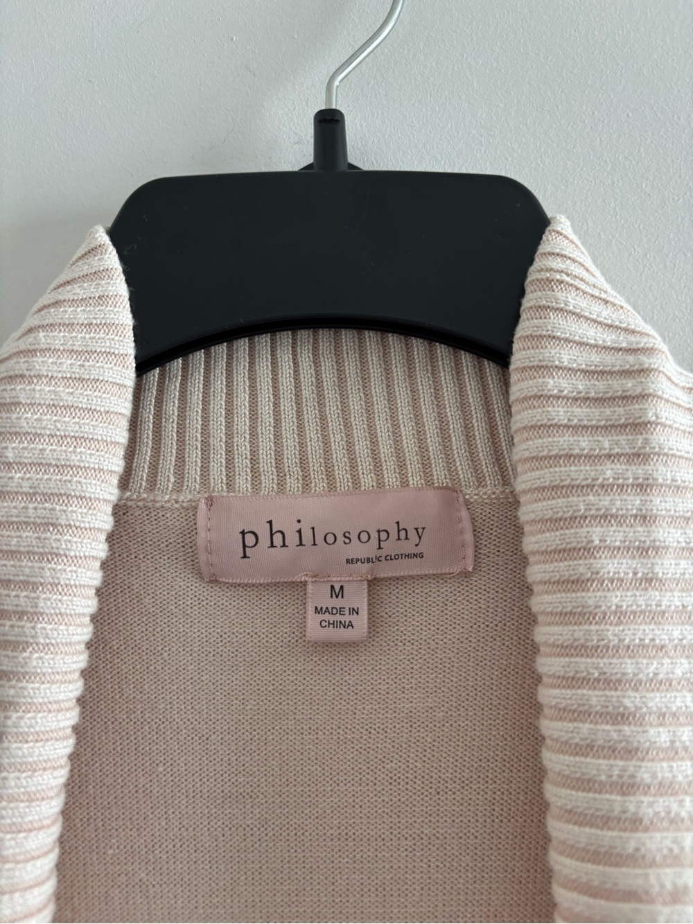 Philosophy Cardigan Sweater Blush Pink Shawl Collar Knit Open Women M Preppy - Picture 5 of 10